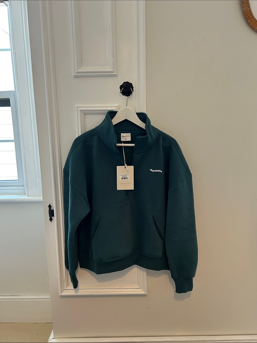 Women’s Teal Half-Zip Sweatshirt with Stand Collar